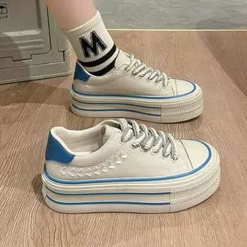 модные женские туфли на платформе из парусины, увеличивающие рост, массивные кроссовки для девушек, уличные кроссовки, женская обувь на толстой подошве 35 бежевый