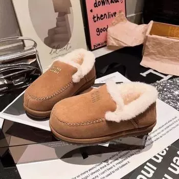 Модные женские туфли на платформе из замши и плоской подошве с мехом, зимние теплые туфли из плюша и хлопка, женский бренд 2025 года, тренд, повседневные, удобные, для прогулок, Zapatillas Mujer 35 хаки