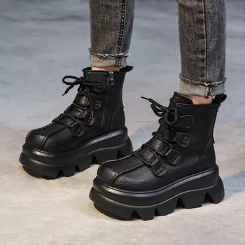 Модные женские туфли на платформе с ботильонами на плоской подошве, зимние ботинки на высоком каблуке, кожаные туфли, зимние повседневные кроссовки 2025 года, трендовые спортивные туфли на шнуровке в стиле ретро, женские ботинки 35 коричневый