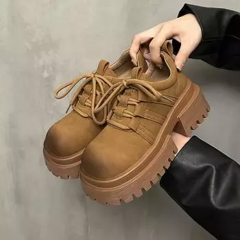 Модные женские туфли на платформе, туфли на плоской подошве, дизайнерские туфли-лоферы, модные новые туфли для ходьбы, классические туфли на шнуровке, трендовые женские удобные туфли Zapatillas 35 хаки