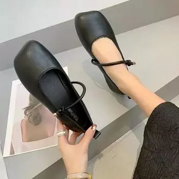 Модные женские туфли на плоской подошве 2024 года, женские туфли без застежек с квадратным носком, туфли Мэри Джейн, милые туфли на плоской подошве, легкие туфли 35 чёрный