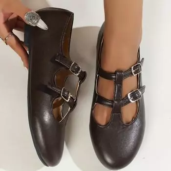 Модные женские туфли на плоской подошве 2024 года, новые весенне-осенние модные прогулочные туфли с круглым верхом, удобные туфли в стиле Лолиты, кроссовки больших размеров 36 чёрный