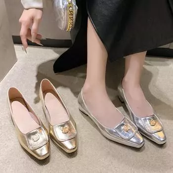 Модные женские туфли на плоской подошве 2024 года, новая весенняя модная элегантная дизайнерская обувь, туфли Мэри Джейн с острым носком для женщин, Zapatos De Mujer 35 золотой