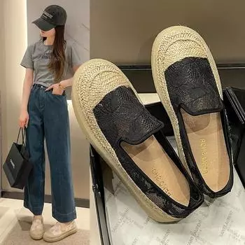 Модные женские туфли на плоской подошве 2024 года, сандалии, новые туфли-лодочки для рыбалки, летние кроссовки для девочек из соломенной плетеной сетки, дышащие повседневные женские мокасины 35 бежевый