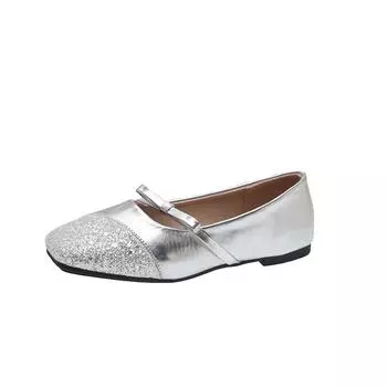 Модные женские туфли на плоской подошве 2025 года, новые односложные туфли с пряжкой-бантом и квадратной головкой, одна педаль, неглубокое горлышко, мягкая подошва, маленькие кожаные туфли 35 бежевый