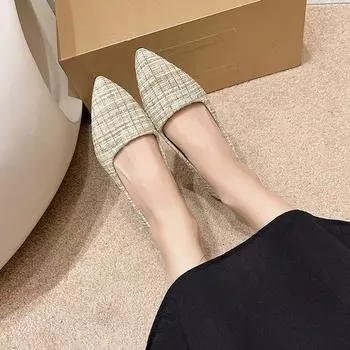 Модные женские туфли на плоской подошве бежевого цвета с острым носком, большой размер 35-42, повседневная удобная обувь для девочек на лето и весну, бежевые повседневные туфли на плоской подошве 35 зелёный