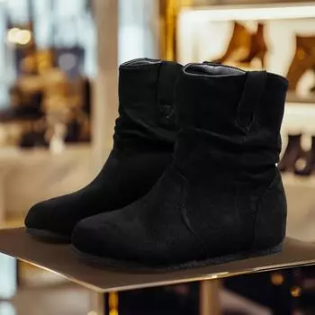 модные женские туфли на плоской подошве, ботильоны, зимние ботинки, замшевые туфли, туфли на среднем каблуке, повседневные кроссовки, зима 2025 года, тренд, большой размер, для ходьбы, нескользящие, модные ботинки Mujer 36 чёрный