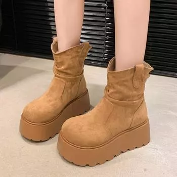 Модные женские туфли на плоской подошве, ботильоны на платформе, замшевые туфли на высоком каблуке, брендовая повседневная обувь из хлопка, зима 2025 года, тренд, готика, уютные ботинки Mujer 35