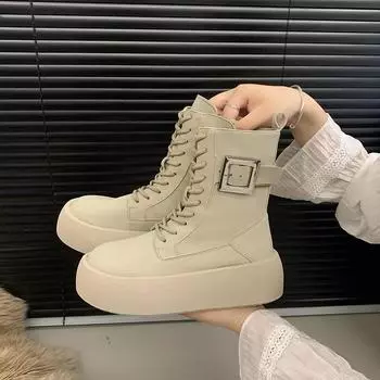 Модные женские туфли на плоской подошве, ботильоны на платформе, повседневная обувь, новинка 2024 года, женские ботинки на шнуровке, модные женские туфли-коморт, платье, женские ботинки Zapatos 35 серый