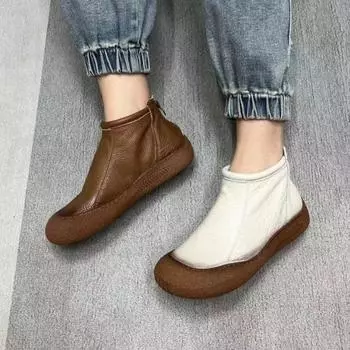 модные женские туфли на плоской подошве, ботильоны на платформе, брендовые кожаные туфли на среднем каблуке, зима 2024 года, трендовая повседневная обувь для ходьбы, модные нескользящие ботинки Mujer 35 бежевый