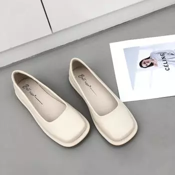 Модные женские туфли на плоской подошве, французские черные туфли Мэри Джейн с квадратным носком, новинка 2024 года, мягкие кожаные туфли, женская обувь на плоской подошве, лоферы, платье 35 хаки