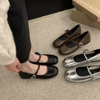 Модные женские туфли на плоской подошве из кожи Mary Jane Sandalias New Trendy Shallow Slop on Round Toe Zapatillas mujer Весна Лето Осень 35 серебряный