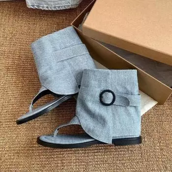 Модные женские туфли на плоской подошве, классные ботинки, сандалии, дизайнерские повседневные сандалии с застежкой-молнией, 2024, новые летние женские модные ковбойские сапоги в стиле вестерн, Zapatillas 35 чёрный