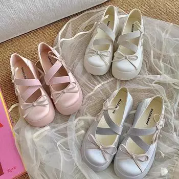 Модные женские туфли на плоской подошве Mary Janes 2024, повседневные туфли с бантом на весну, модные женские туфли, балетки на плоской подошве, однотонные мокасины, женские уличные сандалии, обувь 35 бежевый