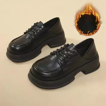 Модные женские туфли на плоской подошве на осенней платформе, модные туфли Мэри Джейн на шнуровке с неглубоким толстым каблуком для женщин, студенческие туфли-лодочки 35 бежевый