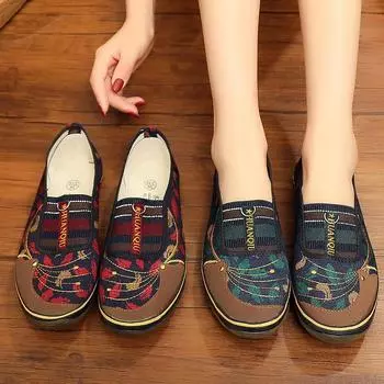 Модные женские туфли на плоской подошве, осенние женские кроссовки в стиле ретро из старой пекинской ткани, женские туфли без застежек, дышащие, ленивые, для мам, Zapatillas Mujer 34