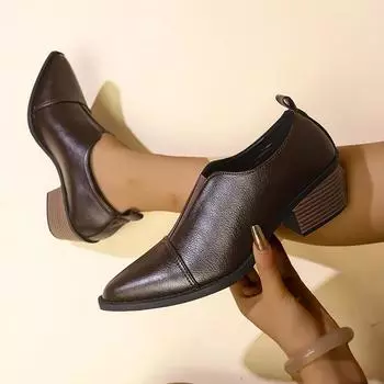 Модные женские туфли на плоской подошве, осенние новые мягкие рабочие туфли на плоской подошве, женские туфли на среднем каблуке с острым носком, женские туфли Мэри Джейн в британском стиле 35 коричневый
