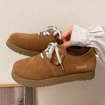 Модные женские туфли на плоской подошве, осенние, новые, с круглым носком, на шнуровке, на толстой подошве, низкие, мягкая подошва, нескользящая, удобная 35 коричневый