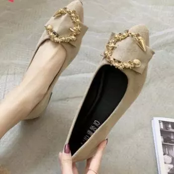 Модные женские туфли на плоской подошве с острым носком, нескользящие туфли для женщин 2024 года, новые повседневные модные мокасины, износостойкие металлические декоративные женские туфли 35 абрикосовый