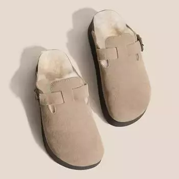 модные женские туфли на плоской подошве с мехом, туфли-мюли на платформе, зимние теплые шлепанцы 2025 года, новые короткие плюшевые туфли с открытой пяткой, уличные туфли Zapatillas Mujer 35 светло-коричневого