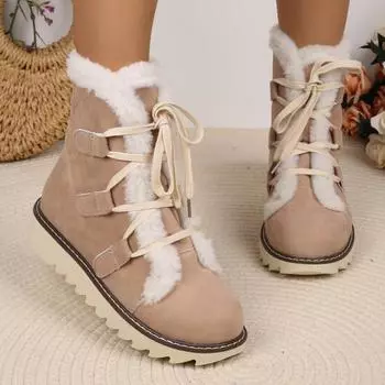 модные женские туфли на плоской подошве с мехом, зимние ботильоны из замши, зимняя обувь 2025 года, новые повседневные спортивные кроссовки-гладиаторы, теплые короткие плюшевые ботинки Mujer 36 бежевый