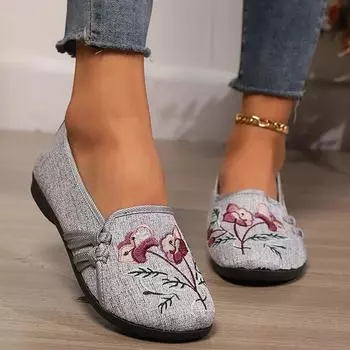 модные женские туфли на плоской подошве с цветочным принтом, удобные прогулочные спортивные туфли на осень 2024 года, повседневные новые платья, мягкие классические модные женские туфли Zapatillas 36 серый