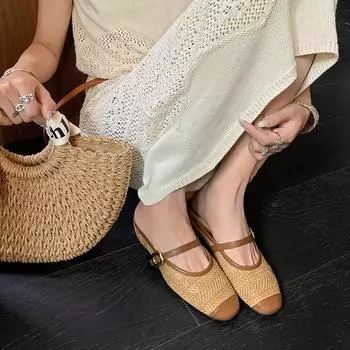 Модные женские туфли на плоской подошве с закрытым носком на танкетке 2024 года, дизайнерские, из резины, модные и универсальные 35 бежевый