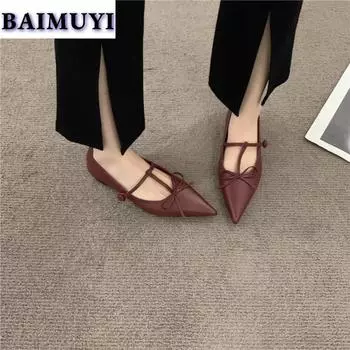 модные женские туфли на плоской подошве с острым носком, кожаные туфли, осень, новинка 2025 года, трендовые сексуальные туфли для вечеринок, элегантные туфли Zapatillas Mujer 35 бежевый