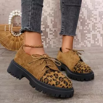 модные женские туфли на плоской подошве с леопардовым принтом на платформе из замши, повседневные кроссовки, зимняя обувь 2025 года, модная спортивная обувь для бега, удобная на шнуровке, Zapatos Mujer 35