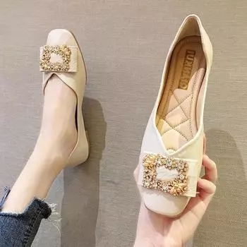 Модные женские туфли на плоской подошве с квадратным носком и стразами для женщин, мокасины с бриллиантами, элегантные вечерние каникулы по акции, весна, EL 35