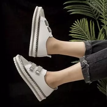 Модные женские туфли на плоской подошве с кристаллами, осенняя мода, повседневная женская обувь на шнуровке, удобные кроссовки на платформе с круглым носком 35 белый