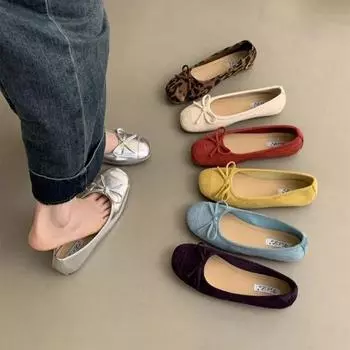 Модные женские туфли на плоской подошве с бантом, весенние женские туфли, лоферы с круглым носком, дизайнерская обувь, новые модные повседневные балетки на мягкой подошве 2025 35 серебряный