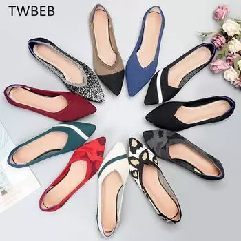 Модные женские туфли на плоской подошве с острым носком, балетки, дышащие вязаные мокасины De Mujer Gestante Bailarinas De Mujer, осенние лоферы 34