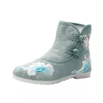 Модные женские туфли на плоской подошве с вышивкой, теплые зимние туфли в китайском этническом стиле из бархата и хлопка с острым носком 2024 года, женская обувь 35 бежевый