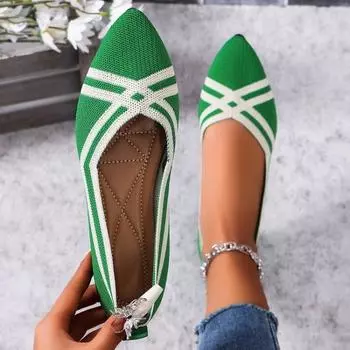 Модные женские туфли на плоской подошве с острым носком, однотонные вязаные туфли без застежек, повседневные дышащие балетки для женщин, туфли на плоской подошве для женщин 36 темно-синий