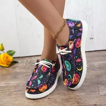 Модные женские туфли на плоской подошве с принтом из парусины 2024 года, осенние туфли-лоферы без застежек, женская повседневная спортивная обувь для отдыха на открытом воздухе 36 фиолетовый