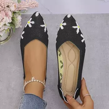 Модные женские туфли на плоской подошве, сетчатые трикотажные мокасины, эластичные балетки на плоской подошве, туфли на плоской подошве, удобные кроссовки на плоской подошве для женщин, Zapatos De Mujer 36 чёрный