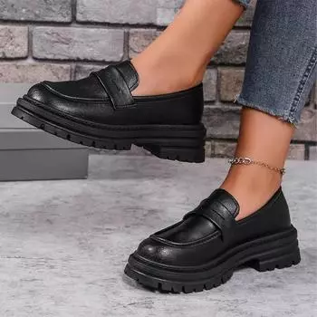 Модные женские туфли на плоской подошве, туфли-лоферы, осенняя модная обувь на платформе 2024 года, новые дизайнерские повседневные туфли для ходьбы, удобные модные туфли-лоферы для женщин 35 чёрный