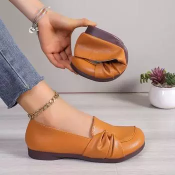 Модные женские туфли на плоской подошве, удобные, нескользящие, мягкие, однотонные, оксфордские, туфли для мам, новые модные кожаные туфли на плоской подошве, женская обувь, тренд 2024 года 35 бежевый