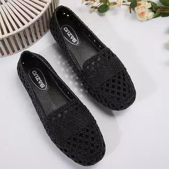 Модные женские туфли на плоской подошве Весна и осень Неглубокие модные лоферы Удобные легкие туфли на плоской подошве с круглым носком Горячая обувь для женщин 36 чёрный