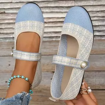 Модные женские туфли на плоской подошве, весенние и летние балетки, повседневные модные лоферы, туфли на плоской подошве, нескользящие, модные универсальные вязаные туфли для женщин 36 небесно-голубой