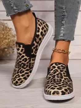 Модные женские туфли на плоской подошве весна/осень с круглым носком на плоской подошве для женщин, леопардовые туфли-лоферы для улицы, офисные женские туфли без застежек 36