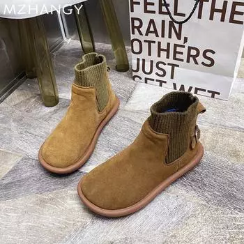 модные женские туфли на плоской подошве замшевые ботильоны вязаные туфли с пряжкой женские 2025 трендовые зимние ботинки для снега повседневные новые уютные дизайнерские готические женские ботинки 35 чёрный