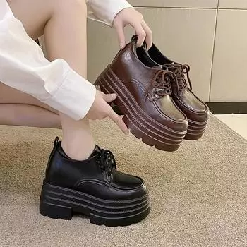 Модные женские туфли на шнуровке 2024 года, новые повседневные туфли небольшого размера, удобные кожаные туфли 34 чёрный