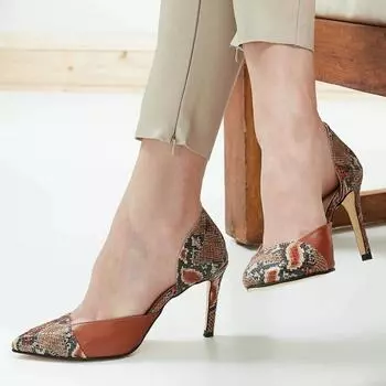 Модные женские туфли на шпильке со змеиным оттенком светло-коричневого цвета