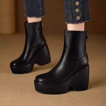 Модные женские туфли на танкетке 10 см, высокие каблуки, ботильоны на платформе, зимние ботинки, зима 2025, новые кожаные ботинки челси, элегантные готические ботинки Mujer 35 коричневый