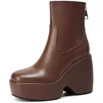 Модные женские туфли на танкетке 10 см, высокие каблуки, ботильоны на платформе, зима 2025, новые кожаные ботинки челси, элегантные готические ботинки Mujer 35 коричневый