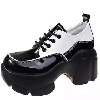 Модные женские туфли на танкетке из лакированной кожи высотой 7 см, летние мокасины на высоком каблуке, дизайнерские ботинки со шнуровкой разных цветов 34