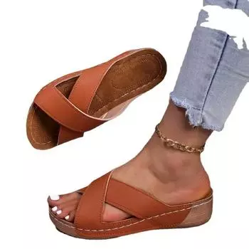 Модные женские туфли на танкетке Летние женские туфли Черные Большие размеры 42 Внешние женские тапочки на плоской подошве 36 бежевый