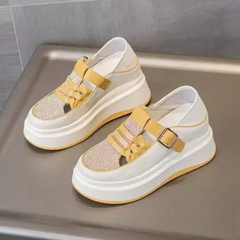 Модные женские туфли на танкетке, платформе, повседневные туфли, полые, дышащие, двухсторонние, со стразами, универсальные, на толстой подошве, дизайнерская обувь 35 серебряный